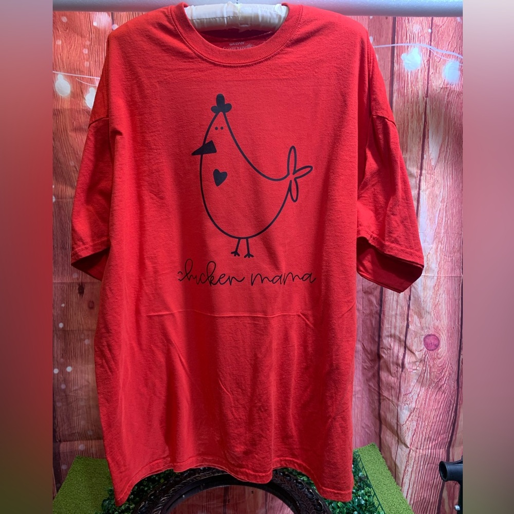 Chicken Mama Red womans Shirt Upcycled